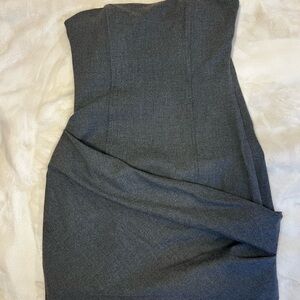 Zara Gray Asymmetrical Ruched Strapless Mini Dress